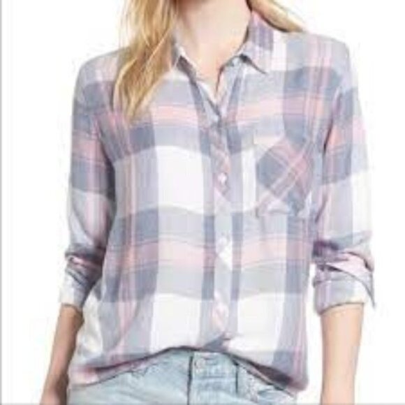 Rails Tops - RAILS Hunter Mulberry Blue Plaid Relaxed Button Front Long Sleeve Rodeo XS Shirt